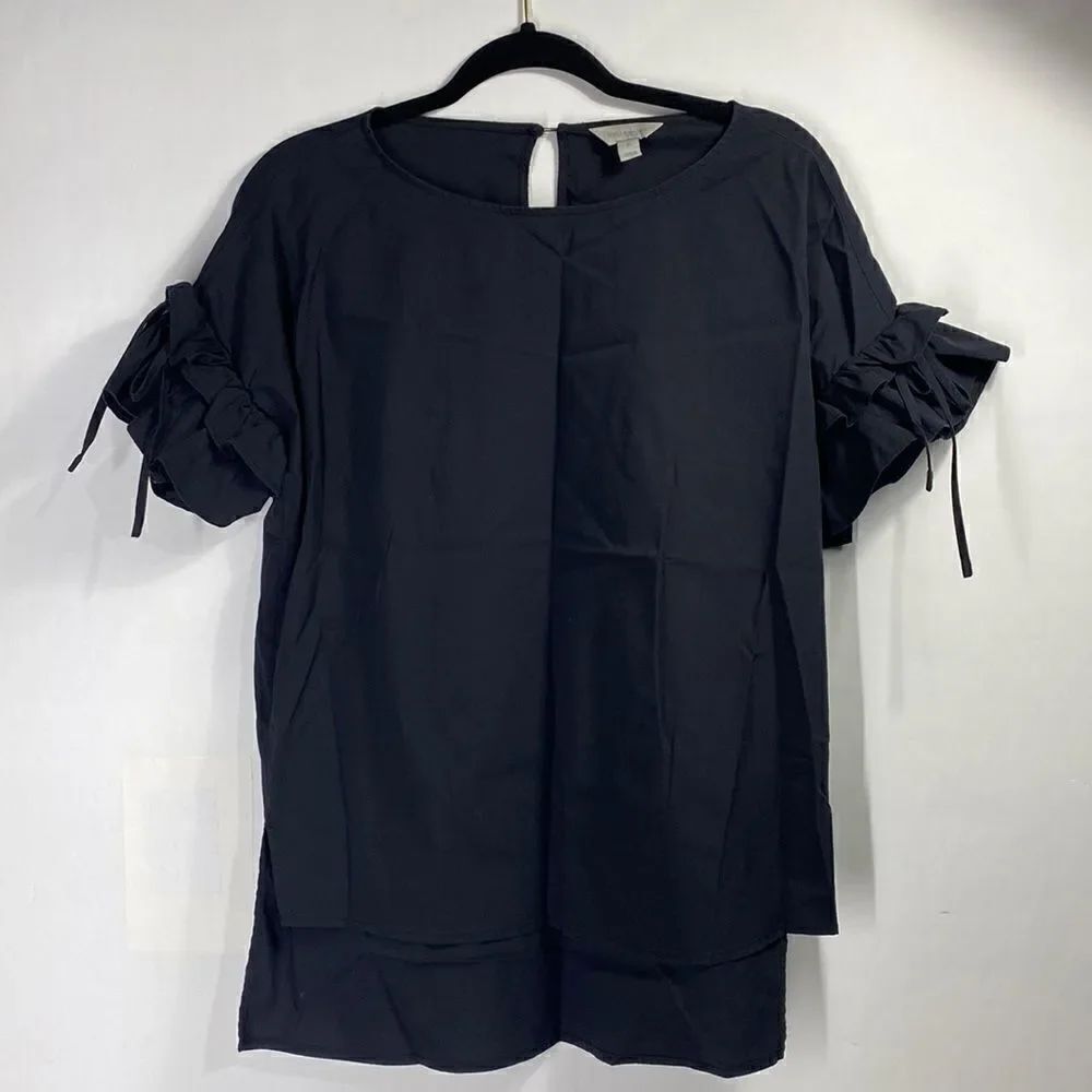3For$20 Belle & Sky Black Cotton Ruffle Arm Blouse size small